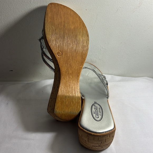 PRE0WNED CALLISTO OF CALIFORNIA SILVER WEDGE SANDALS WOMAN SIZE EUR 40 US 9.5 - Picture 7 of 7